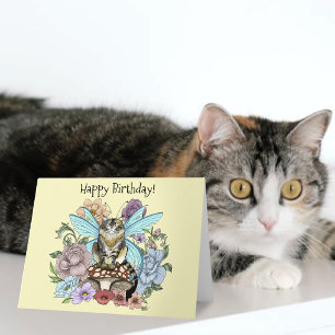 Cartão Fantasia Floral de Gato Fada Tabby Pastel Capricho