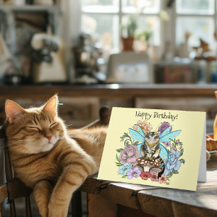 Cartão Fantasia Floral de Gato Fada Tabby Pastel Capricho