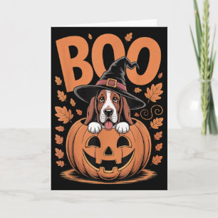 Cartão Fantasias de Basset Hound em Abóbora de Halloween