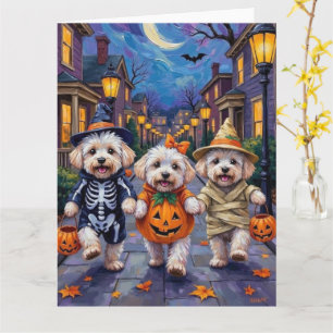 Cartão Fantasias de Halloween para Bichon Frise em Doces 