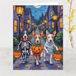 Cartão Fantasias de Halloween para Bull Terrier em Doces