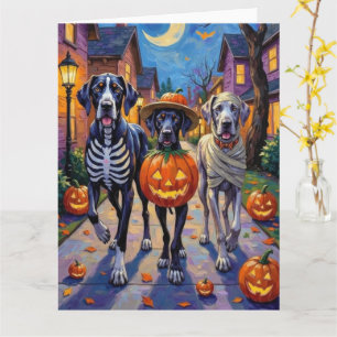 Cartão Fantasias de Halloween para Great Danes em Doces o