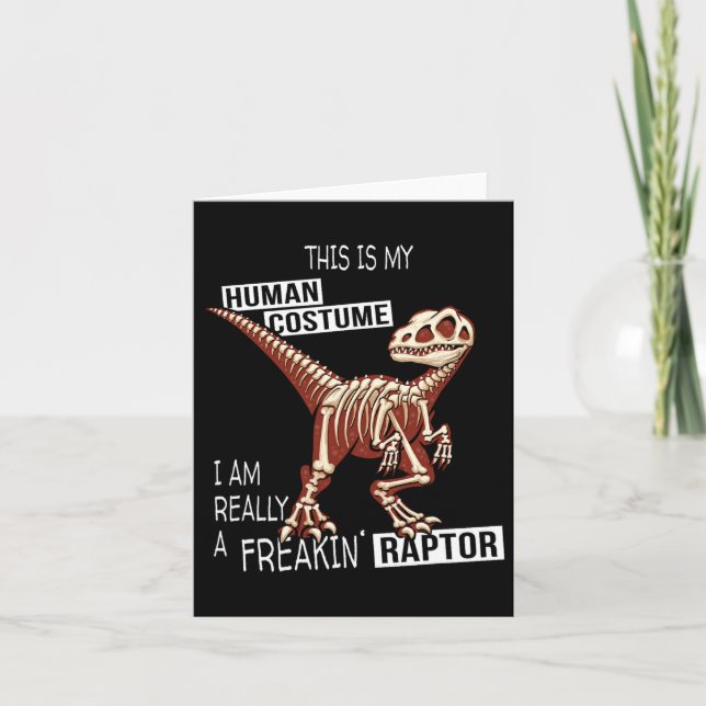 Cartão Fantasias de Humano Dino Halloween Velociraptor Ma (Frente)