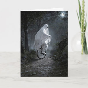 Cartão Fantasma andando de monociclo em uma floresta assu