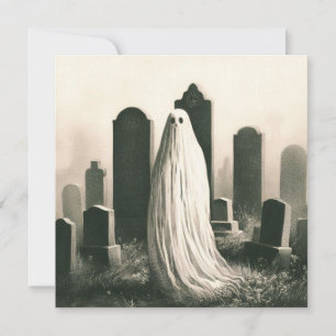 Cartão Fantasma Assustador no Cemitério Horror Vintage Gó