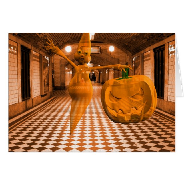 Cartão Fantasma Bonita Com Abóbora (Frente Horizontal)