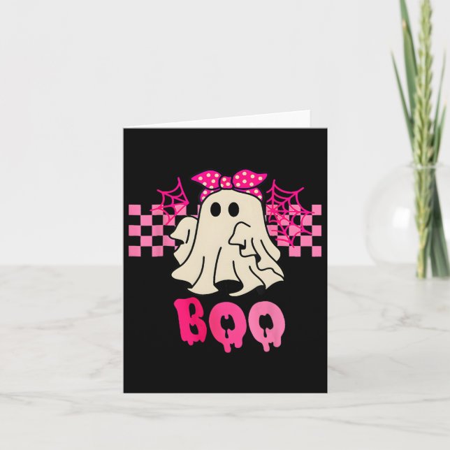 Cartão Fantasma Bonita Com Arco Boo Halloween Para Menina (Frente)