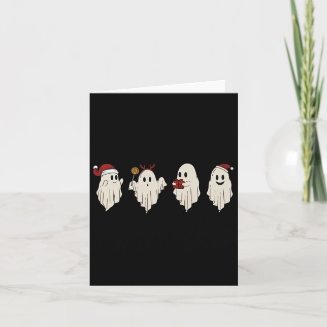 Cartão Fantasma Bonita, Feliz Natal Santa Hat Família Eng (Frente)