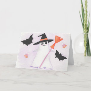 Cartão Fantasma Bonito com morcegos e doces
