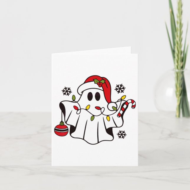 Cartão Fantasma Bonito Spooky Natal Chapéu de Papai Noel  (Frente)