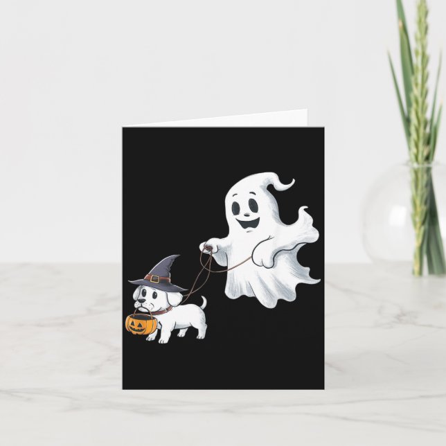 Cartão Fantasma Caminha Cachorro Halloween (Frente)