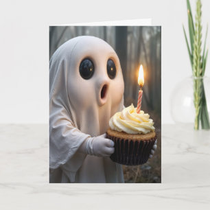 Cartão Fantasma com Cupcake de aniversário