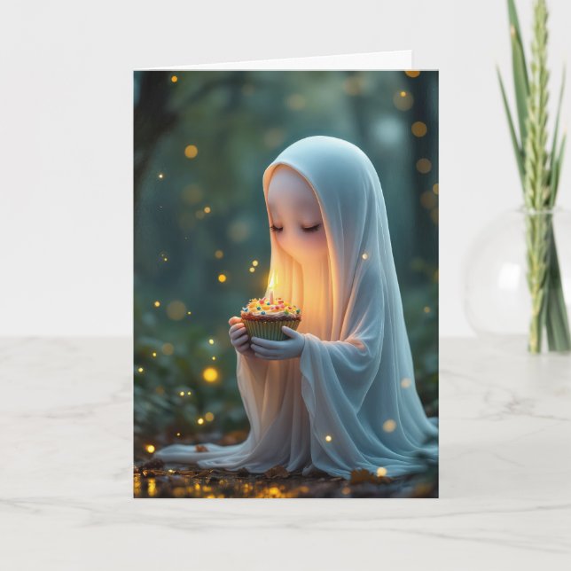 Cartão Fantasma com Cupcake de aniversário (Frente)