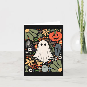 Cartão Fantasma Com Flores, Fantasma Da Pumpkin Floral De