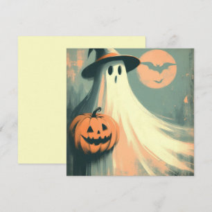 Cartão Fantasma de Halloween e Abóbora Sinistra