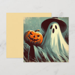 Cartão Fantasma de Halloween e Abóbora Sinistra