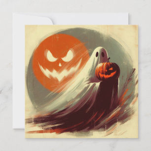 Cartão Fantasma de Halloween e Abóbora Sinistra
