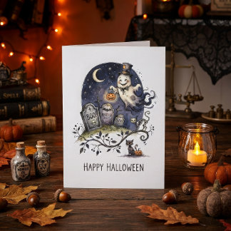 Cartão Fantasma de Halloween Fofo em Cartola
