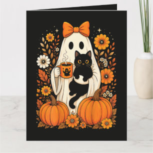 Cartão Fantasma de Halloween Groovy segurando Floral de G