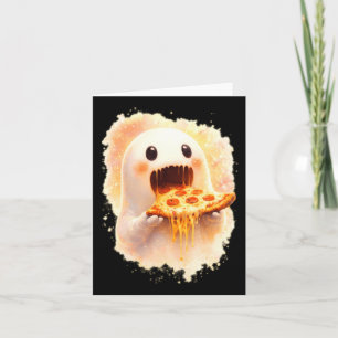 Cartão Fantasma de Pizza Fofo Comendo Pizza Funny Hallowe