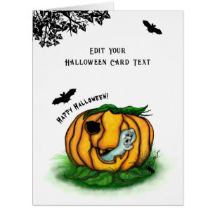 Cartão Fantasma do Halloween, Bat, Ghost e Spider