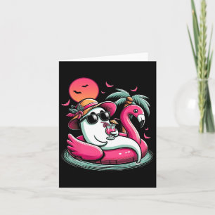 Cartão Fantasma Em Lifebuoy Flamingo Num Verão De Piscina