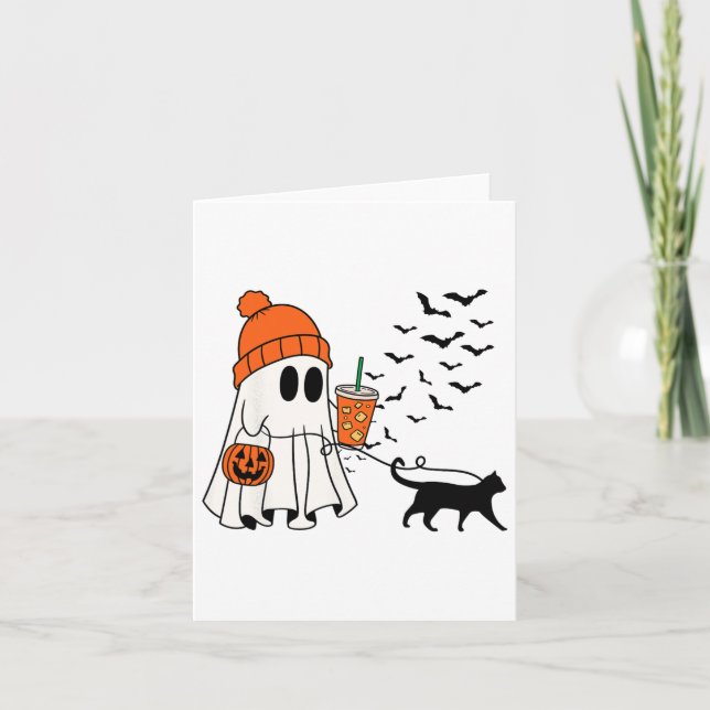 Cartão Fantasma Engraçado Andando Ghost Cat Halloween Spo (Frente)