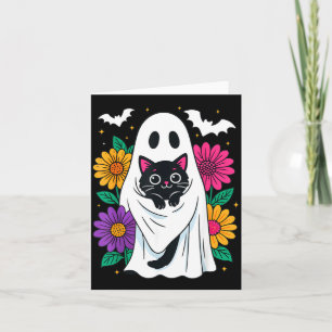 Cartão Fantasma Floral Assustador Segurando Gato Preto Ha