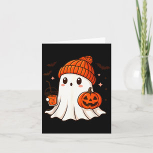 Cartão Fantasma Fofo com Boné Segurando Café de Abóbora