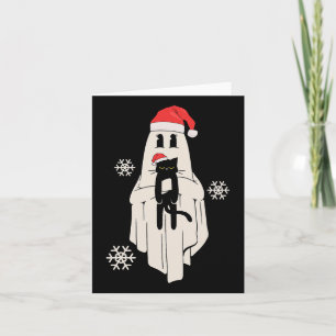 Cartão Fantasma Fofo Com Chapéu de Papai Noel Segurando G