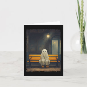 Cartão Fantasma Fofo Vintage Esperando Sentado Na Cadeira