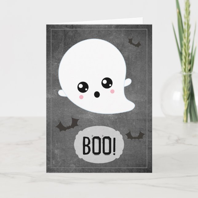 Cartão Fantasma Kawaii de Halloween (Frente)