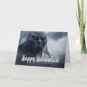 Cartão Fantasma preto em uma paisagem infernal - Hallowee