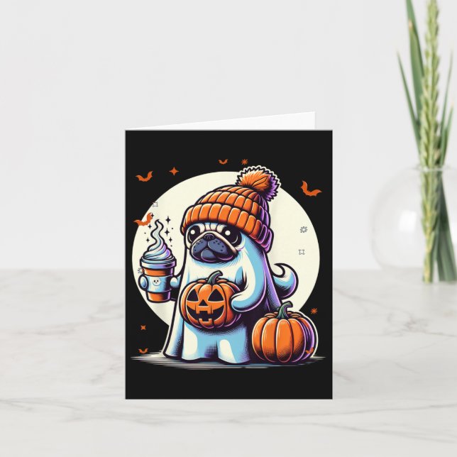 Cartão Fantasma Pug Pumpkin Bebe Beanie Fall Halloween (Frente)
