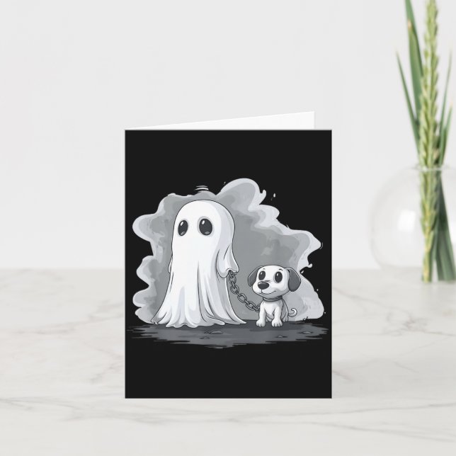 Cartão Fantasma segurando cachorro Funny Halloween Fantas (Frente)
