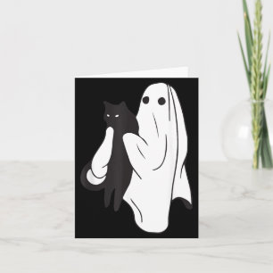 Cartão Fantasma segurando gato preto Dia das Bruxas Amant