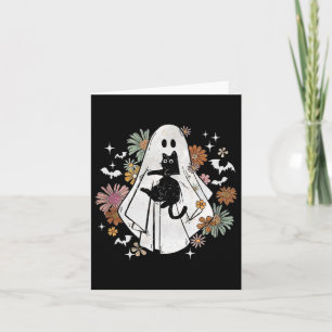 Cartão Fantasma segurando gato preto floral psicodélico H