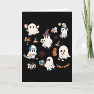 Cartão Fantasmas de Halloween Jogando Ténis de Futebol Hó