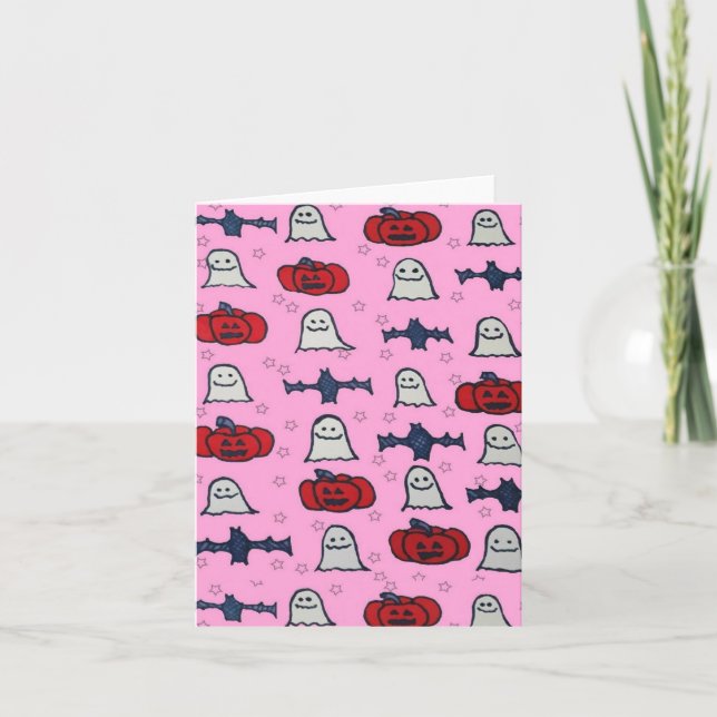 Cartão Fantasmas do Halloween, Morcegos e Jack o Lanterna (Frente)