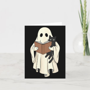 Cartão Fantasmas e Gato Preto Lendo Halloween