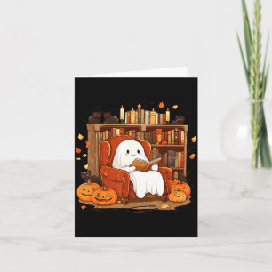 Cartão Fantasmas Lendo Livro Com Gato Preto Fofo Hallowee