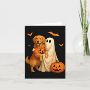 Cartão Fantasmas segurando cachorro dourado Halloween - D