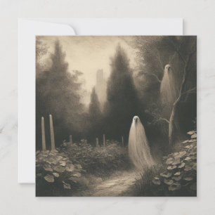 Cartão Fantasmas Spooky No Gótico De Horror De Graveyard