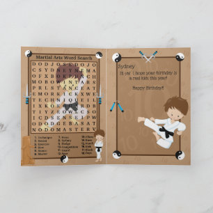 Cartão Fantástico Meninos Karate Word Busca Feliz Anivers