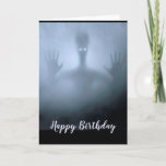 Cartão Fantasy Alienígena Fog Birthday Scary Ghost Night<br><div class="desc">Criatura Alienígena Fantasia Assustadora Noite Fantástica Assustadora ou Cena Noturna Louca.  Excelente para aquele aniversário no Halloween ou aqueles que amam aliens</div>