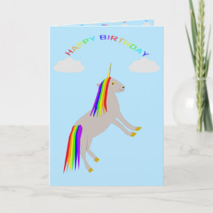 Cartão Fantasy Birthday Unicorn Rainbow and Clouds Custom