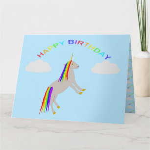 Cartão Fantasy Birthday Unicorn Rainbow and Clouds Custom