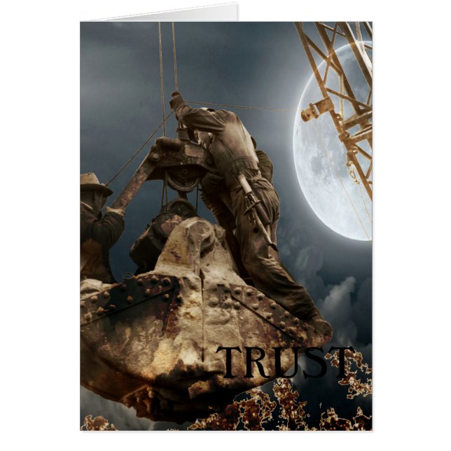 Cartão Fantasy Crane Operator Men in Balde Trust Night (Frente)