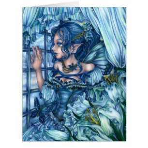 Cartão Fantasy Fairy Anime Girl Victorian Blue