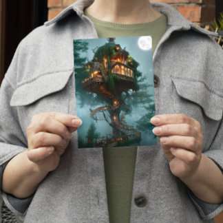 Cartão Fantasy Tree House Digital Art Flat